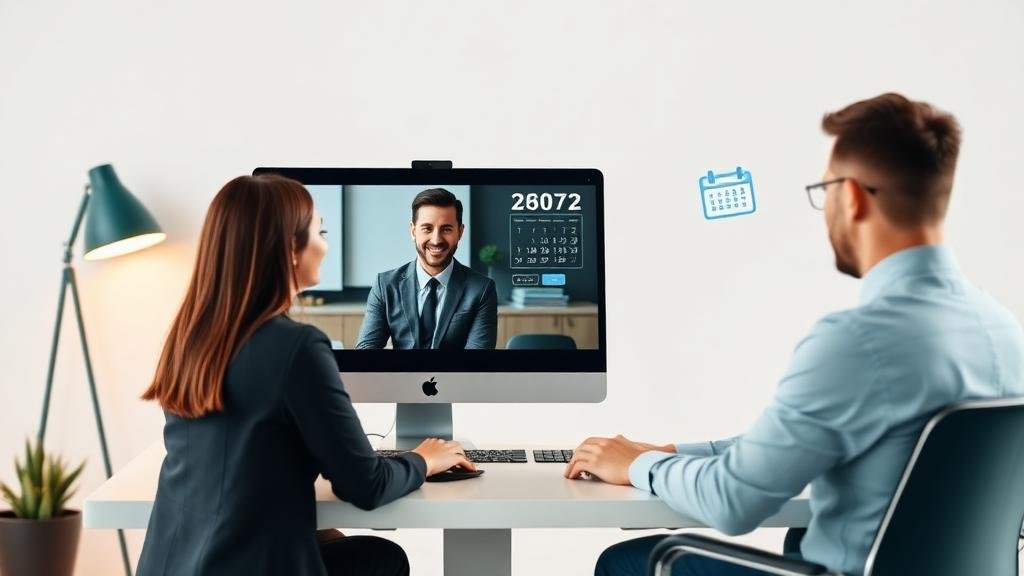 Two people on a video call scheduling a discovery meeting