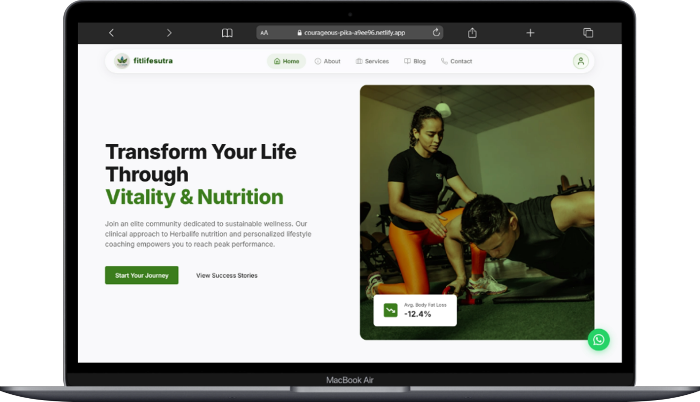 Fitlife Sutra website, shown on a laptop screen
